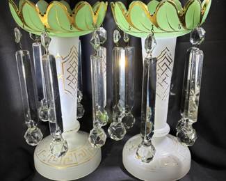 Antique Glass Mantle Luster Vase Pair