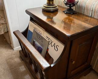 Vintage Solid Wood End Table With Book/Magazine Rack & Cabinet