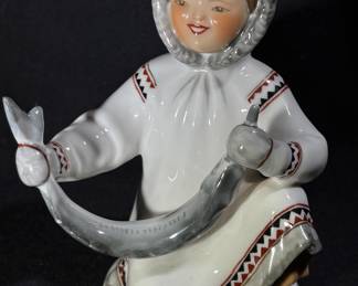 Lomonosov Porcelain Figurine Yakut with Fish