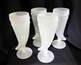 Vintage White Frosted Horn Shaped Beer Mugs