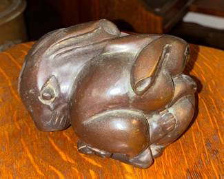 Antique bronze entwined double rabbit, Japan