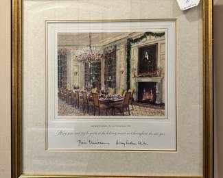 D129 - $25. Framed White House Christmas Card 1998 - Bill & Hillary Clinton. Framed it measures 17.75" square.