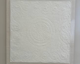 D23 - $50. Hand Quilted Art Decor. Off White. Some blemishes and off coloring. See all photos. Measures 32" square.