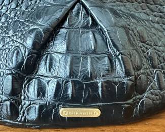 D37 - $40. Brahmin Black Leather Wristlet