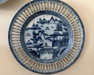 D9 - $80. Canton Reticulated Chinese Export Plates - (2) 9.5" , (1) 12"