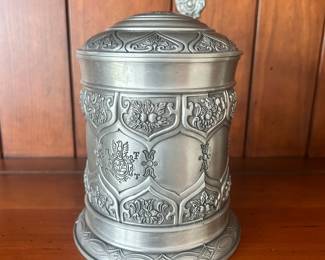D54 - $25. Vintage SKS Zinn Pewter Mini Beer Stein. 6.5"Tall