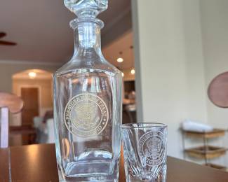 D88 - $75. Presidential Retreat Camp David Decanter and Shot Glass