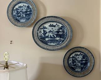 D9 - $80. Canton Reticulated Chinese Export Plates - (2) 9.5" , (1) 12"