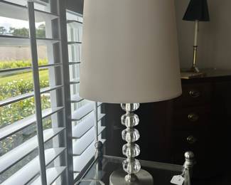 D31 - $20. Silver and Glass Table Lamp. Shade is in good condition. 22"Tall.