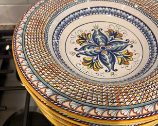 D56 - $225. Williams-Sonoma Mediterranean 11.5" Pasta Bowl (9). 1 chip on 1 bowl noted.