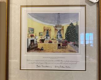 D130 - $25. Framed White House Christmas Card 2000- Bill & Hillary Clinton. Framed it measures 17.75" square.
