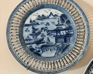 D9 - $80. Canton Reticulated Chinese Export Plates - (2) 9.5" , (1) 12"