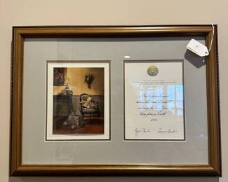 D131 - $25. Framed White House Christmas Card 2001 - George & Laura Bush. Framed it measures 18.5" x 13.5".