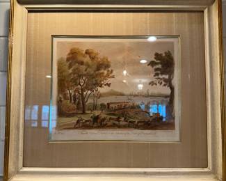D96 - $100. Beautifully Framed & Matted. Back reads "Claude Le Lorrain. Hand Colored Original Engraving. Circa 1776." #137 on the Engraving. Framed it measures 18" x 16".