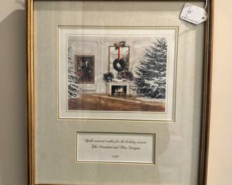 D132 - $25. Framed White House Christmas Card 1986 - Reagans. Framed it measures 14.75" x 16.25".