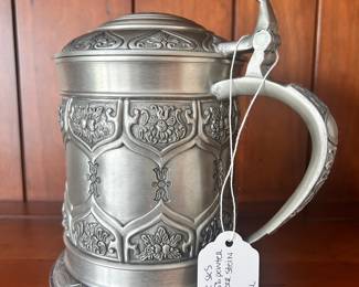 D54 - $25. Vintage SKS Zinn Pewter Mini Beer Stein. 6.5"Tall