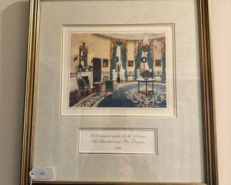 D135 - $25. Framed White House Christmas Card 1985 - Reagans. Framed it measures 14.75" x 16.25".