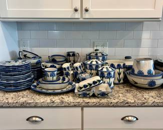 D41 - $650 for all PRESALE. Louisville Stoneware. Or we will split the set when shoppers start coming. 11 Dinner Plates. 5 Salad Plates. 9 Bread Plates. 9 Cereal Bowls. 4 Soup Bowls. 9 Mugs, 1 - 8"Round, 1- 7 x 9 oval dish /bowl , 1 - 11 x 12 oval serving plater, S & P Set , 5-6-8" Canisters w lids, 7' Canister w no lid, 1 - 8x11 Casserole Dish w lid , 1 - 10x12 casserole w no lid, 1 - 9" Serving Bowl, 1, 11" Serving Bowl, 1 - 7" Pitcher, Sugar dish, 2 Misc Bowls, Butter Dish w/ cover, and Divided Dish