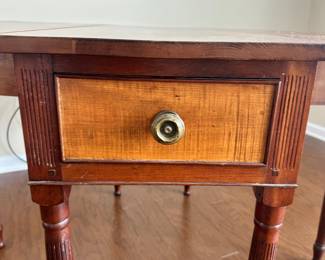 D22 - $275 - Beautiful Antique Drop Leaf Table. Measures 50 x 40.5 extended / 16 x 40.5 dropped. There is a blemish along the "seam" when dropped, but not visible when extended. Beautiful solid piece that offers lots of versatility!