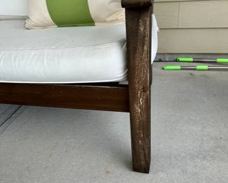 D38 - $750. Pottery BarnSofa Patio Set. *All pieces are sturdy*. Includes 2 Chairs. 1 Coffee Table. 1 side table. Sofa. All pieces are sturdy. Cosmetic damage includes paint coming off most of the collection. The sofa is in the best condition of the set as far as any missing paint goes it's only seen slightly on the front arms. As the rest of the set has more noticeable loss. Please see all photos. Was used on covered patio.