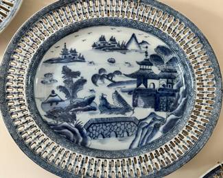 D9 - $80. Canton Reticulated Chinese Export Plates - (2) 9.5" , (1) 12"