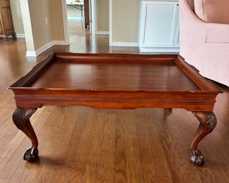 D82 - $95. Century Furniture Coffee Table w/ Clawfeet. In very good condition. Top has light surface scratches. Measures 42"w x 32"D x 18.25"T