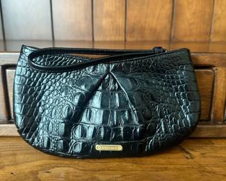 D37 - $40. Brahmin Black Leather Wristlet