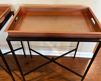 D90 - $35 EACH. 2 Available. Burdock Home Butler Tray Table with Removable Top. Large Rectangle Metal Stands for Dessert, Appetizers etc. Some signs of wear on the trays themselves. Please see photos. Measures 25"W x 15.6"D x 30.5"T