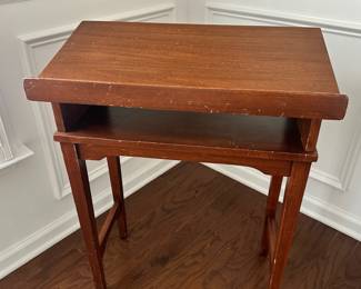 D11- $40 - Vintage Lectern / Side Table / Dictionary Stand. Please note there are scratches along the front of this. Solid wood. Please see all photos. Measures 24"W x 12.5"D x 29"T