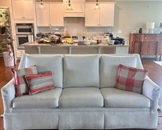 D49 - $600. Custom Upholstered Couch. Slightly off white color. Measures 85"W x 36"D x 35"H. Firm but comfy!