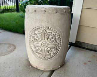D40 - $35. Garden Stool. Measures 12" across x 19" T. Not Heavy. Plaster.