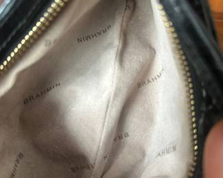 D37 - $40. Brahmin Black Leather Wristlet