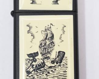 Zippo slim Lighter with black etched ship and whale scene