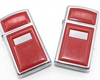 pair of red enamel slim Zippo lighters