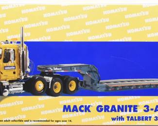 Komatsu Die Cast Metal-Mack Granite 3-axle Tractor with Talbert 3-axle 555a Lowboy 1:34