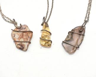 3 silver tone wrapped pendant necklaces