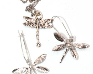 dragonfly necklace and earrings