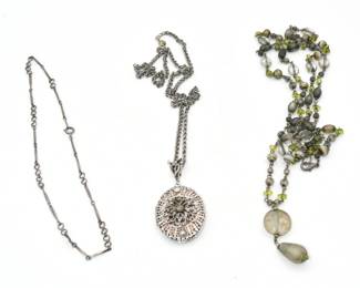 3 Silver tone necklaces