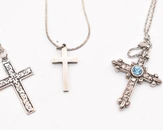 3 silver tone cross necklaces