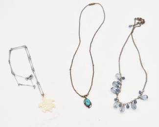 3 Silver tone necklaces