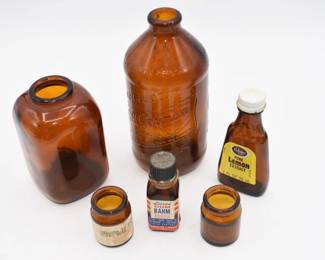 lot of brown glass bottles