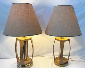 Pair Of Lucite Walnut Inspired Lamps