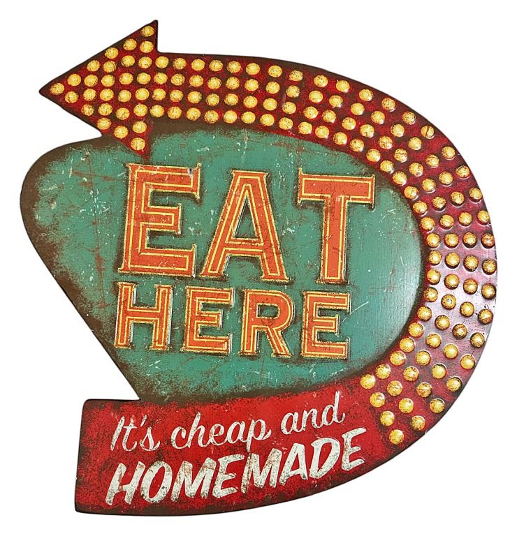 Retro Diner Style Eat Here Metal Sign