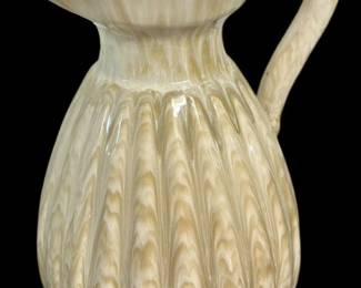 Tan Ceramic Pitcher with Marbled Glaze