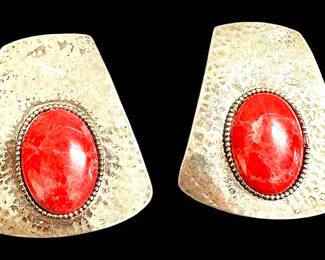 Silver Southwestern Earrings w Red Stones