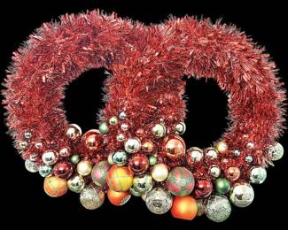 2x Red Tinsel Christmas Wreathes