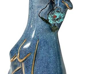 Blue Ceramic Earthenware Duck Statue