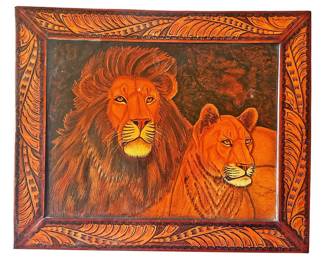 Vintage Glossy Lion Lioness Drawing