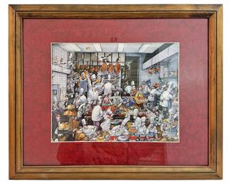 Framed Chef Cartoon in Wood Frame