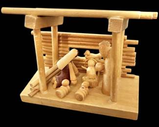 Vintage Folk Art Wood Mini Nativity Scene